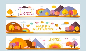 3 cartoon fall landscape banner vec